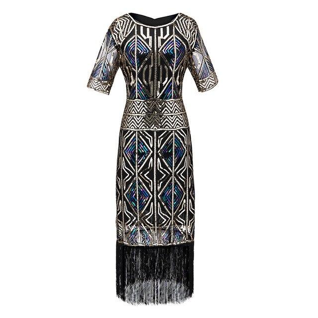 Vintage 1920&#39;er Gatsby lang guldkjole