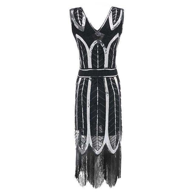 Vintage 1920s Gatsby Dress Black Silver