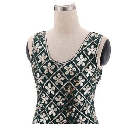 Green Gold Plus Size 1920s Vintage Dress