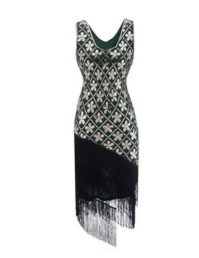 Green Gold Plus Size 1920s Vintage Dress