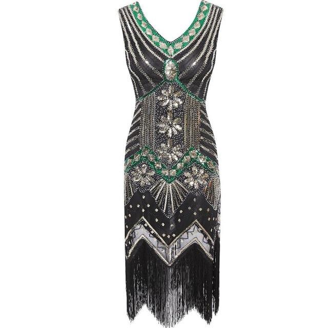 1920s Vintage Dress Black Green