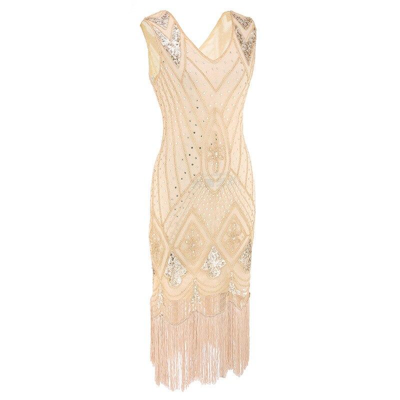 Sequins 1920s Vintage Dress Beige