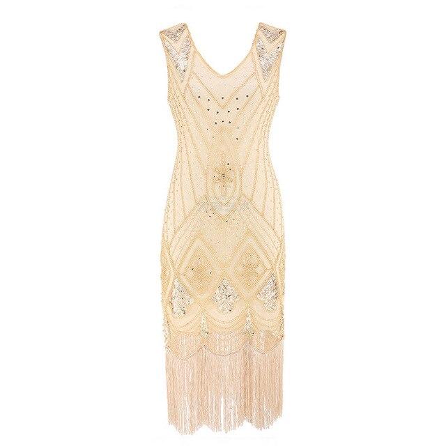 Sequins 1920s Vintage Dress Beige