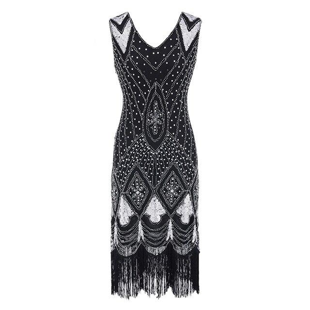 Vintage 1920s Dress Sequins Black Silver