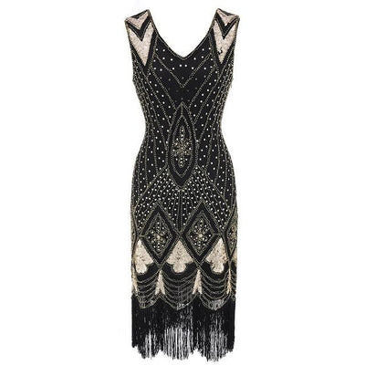 Black Gold Sequins 1920s Vintage Dress