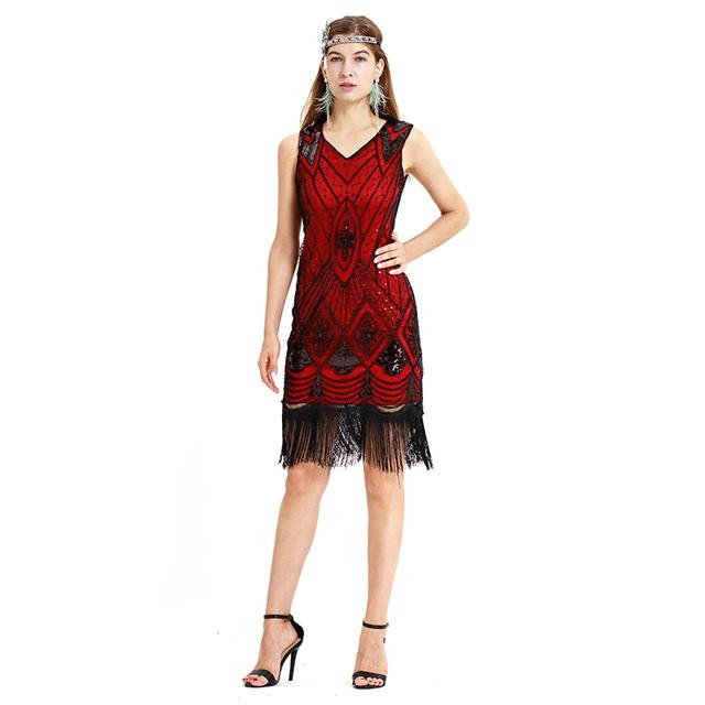 Vintage 1920s Sequin Dress Red