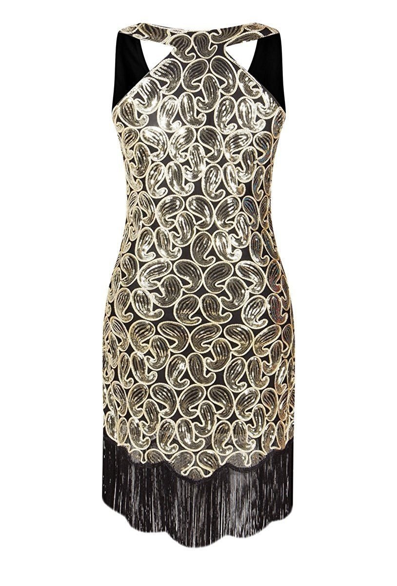 Sexy Black Gold 1920s Vintage Dress