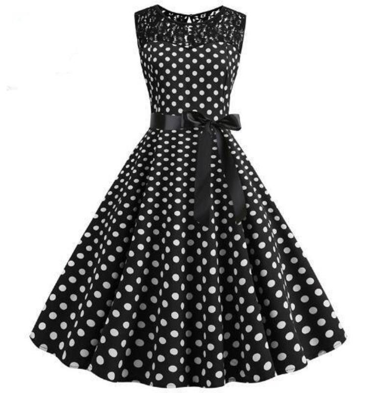 Vintage Black Polka Dot Lace Dress