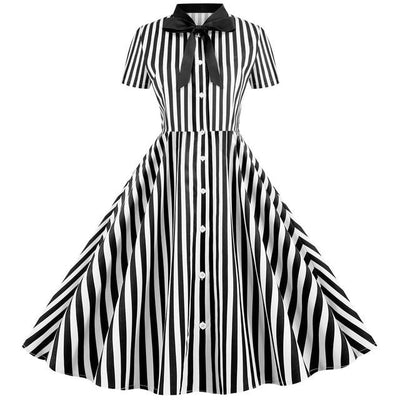 Vintage Retro Striped Dress Black
