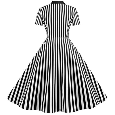 Vintage Retro Striped Dress Black