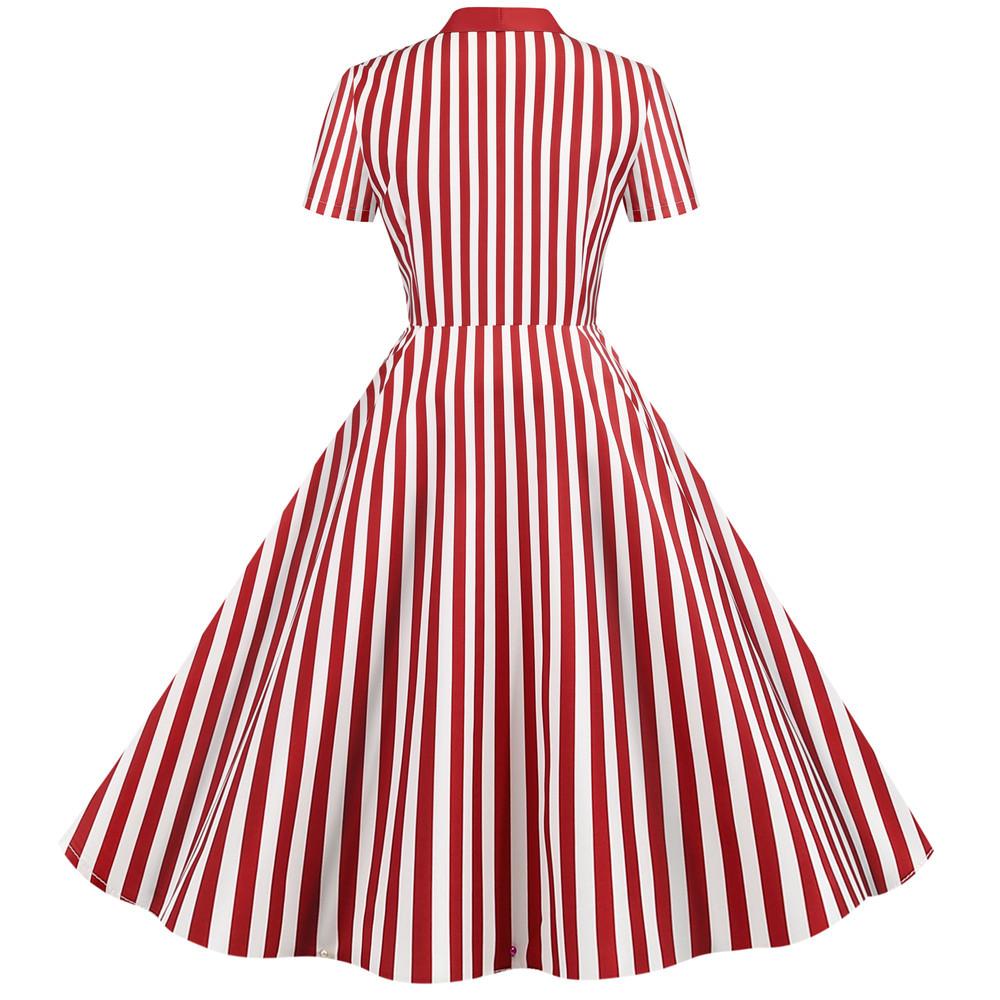 Vintage Retro Striped Dress Red