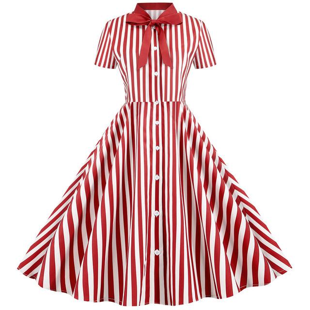 Vintage Retro Striped Dress Red