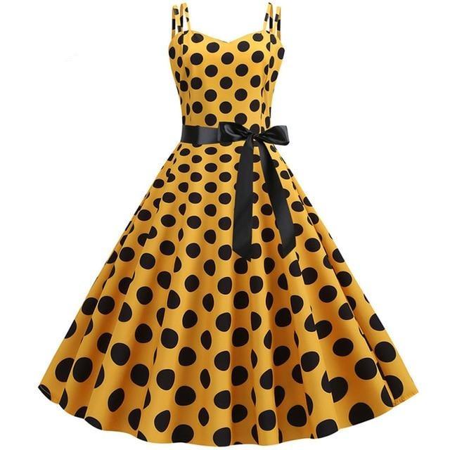 Polka Dot Yellow Rockabilly Vintage Dress
