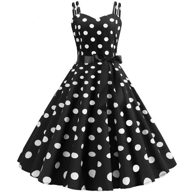 Vintage Rockabilly Dress Black White Dots
