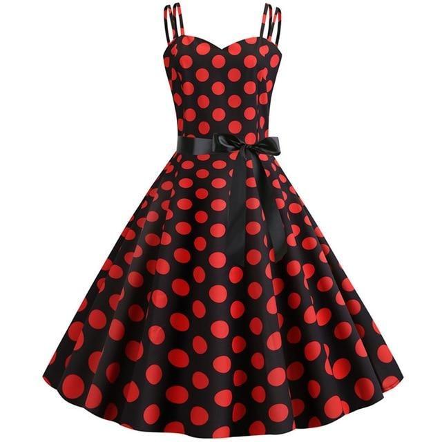 Vintage Rockabilly Dress Black Red Dots