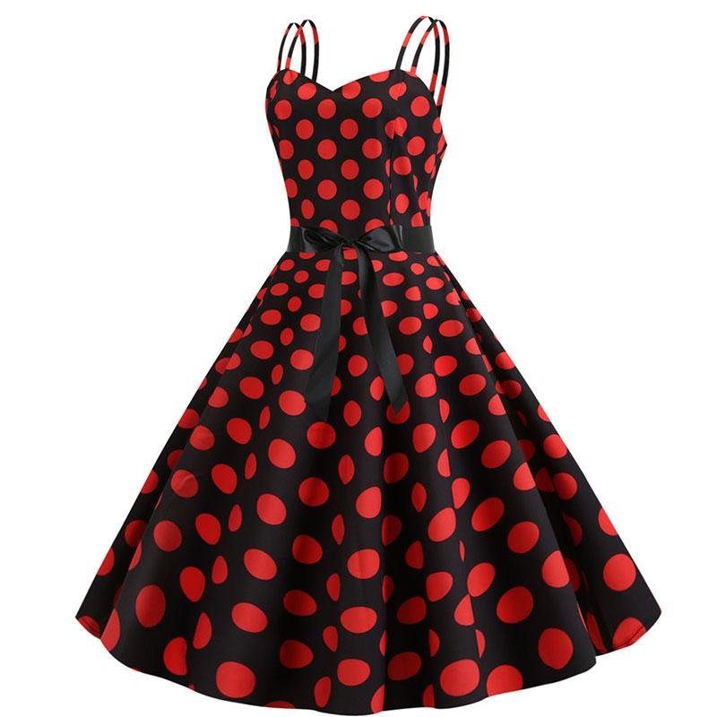 Vintage Rockabilly Dress Black Red Dots
