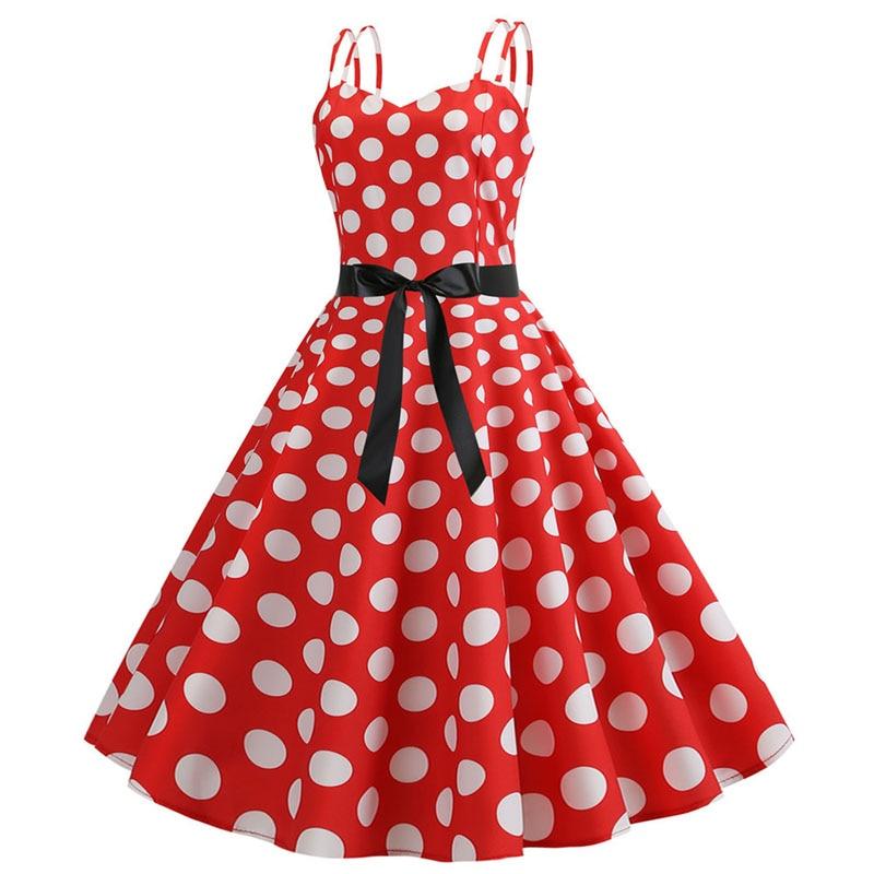 Vintage Red Rockabilly Dress With White Dots