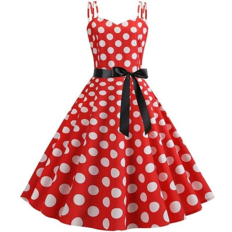 Vintage Red Rockabilly Dress With White Dots
