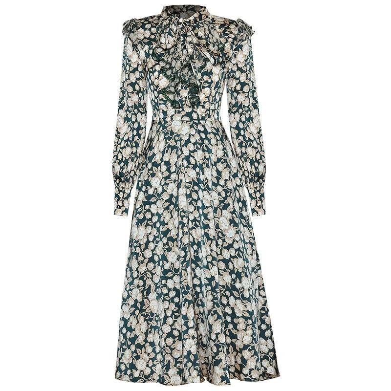 Vintage 1940s Floral Dress Green